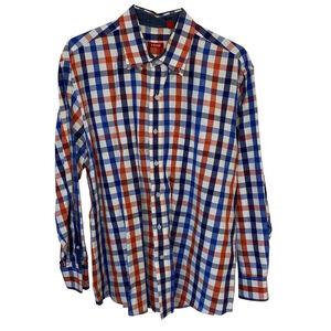 Men's IZOD 100% cotton Casual Button Down Shirt XL Red Blue Plaid